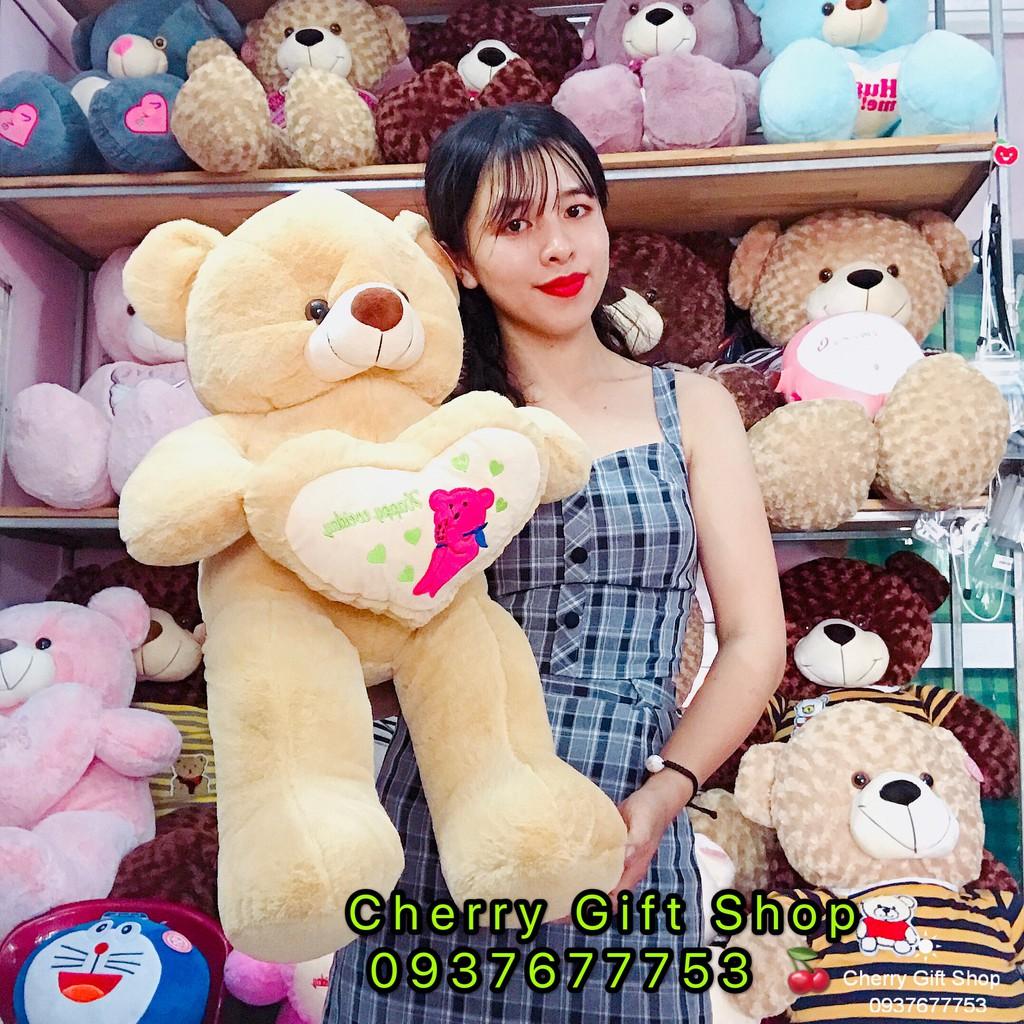 Gấu Bông Teddy Ôm Tim Cao Cấp 90cm Ảnh Shop Chụp
