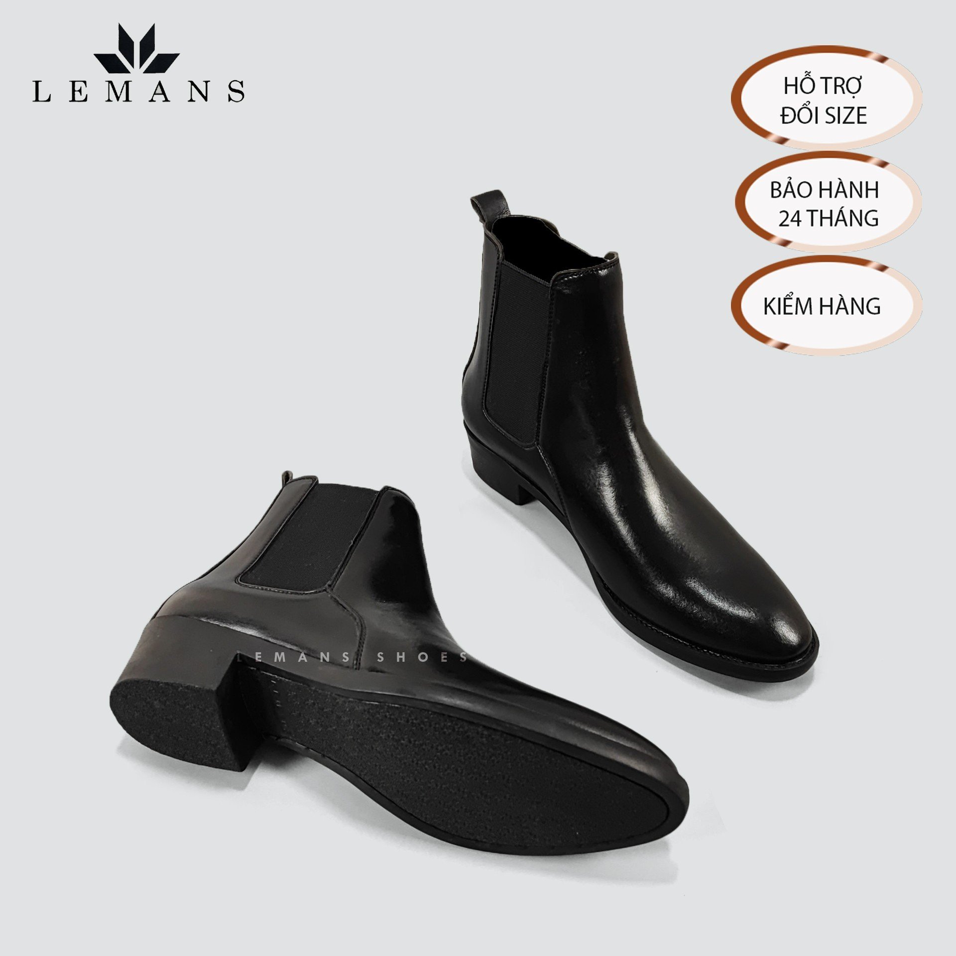 Giày Chelsea Boots LeMans CB04 da bò nhập khẩu mũi nhọn, tăng cao 5cm, bảo hành 24 tháng, boot nam