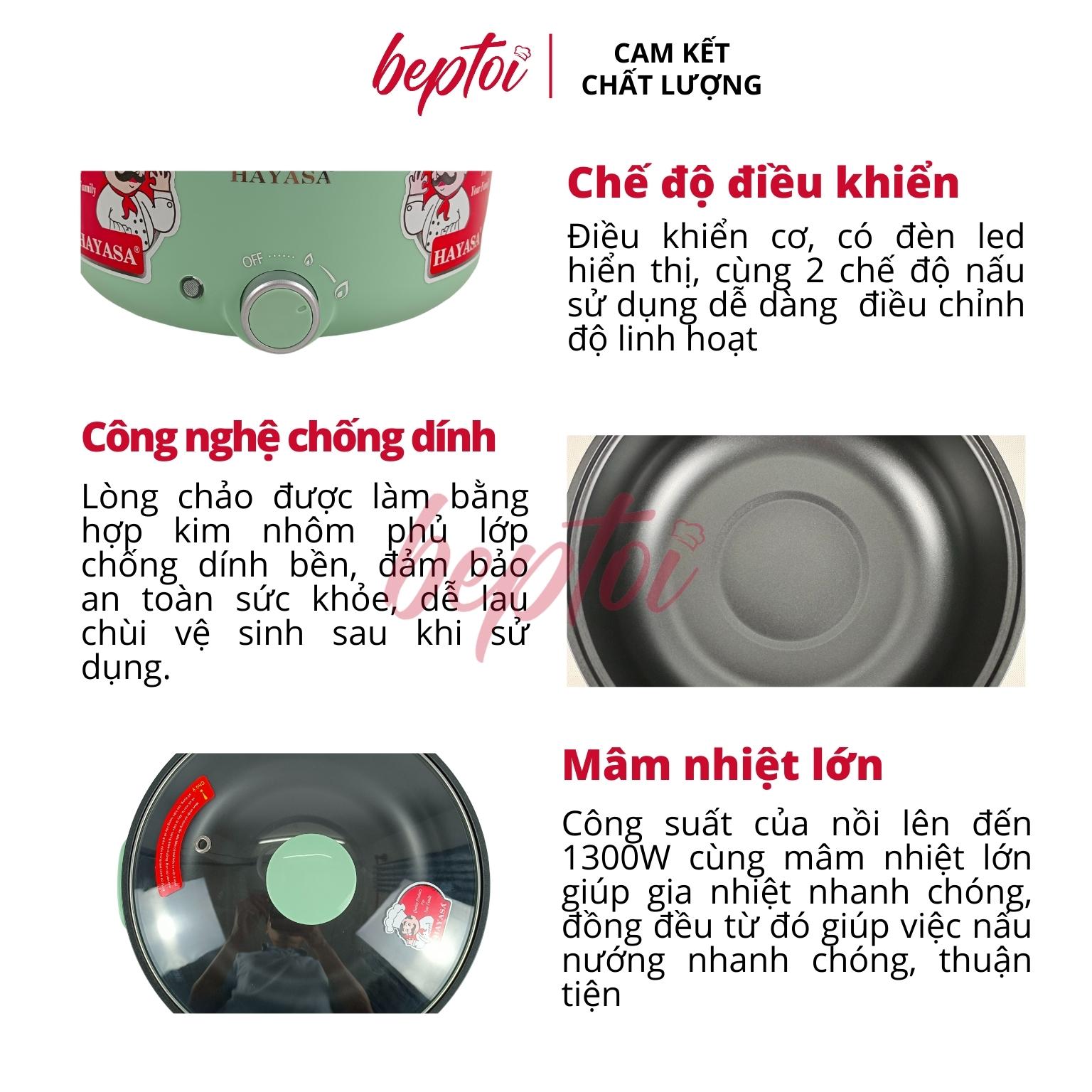 Nồi lẩu điện đa năng HAYASA, bếp lẩu điện mini dung tích 5 Lít công suất 1300W HA-691 - Hàng Chính Hãng