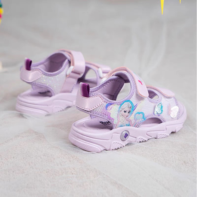Dép sandal cho bé gái 3 - 12 tuổi có quai hậu họa tiết công chúa Elsa màu tím dễ thương đi học đi biển SG58