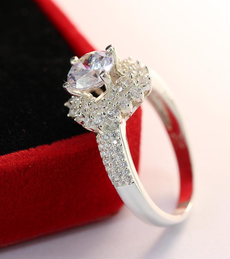Nhẫn bạc nữ bông hồng tuyết đính đá NN0217