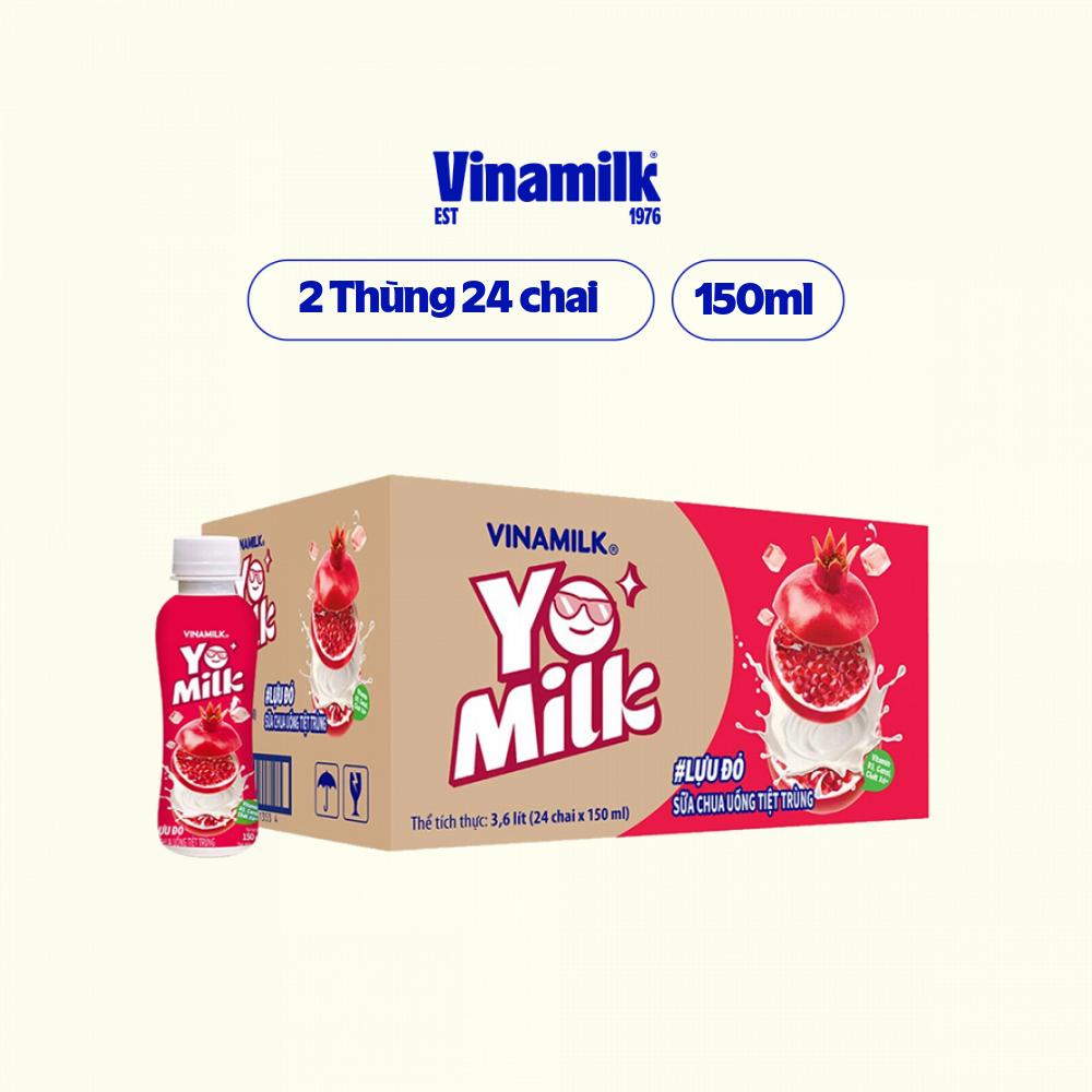 2 Thùng Sữa chua uống Yomilk Lựu Đỏ 150ml - 24 chai/Thùng Yogurt
