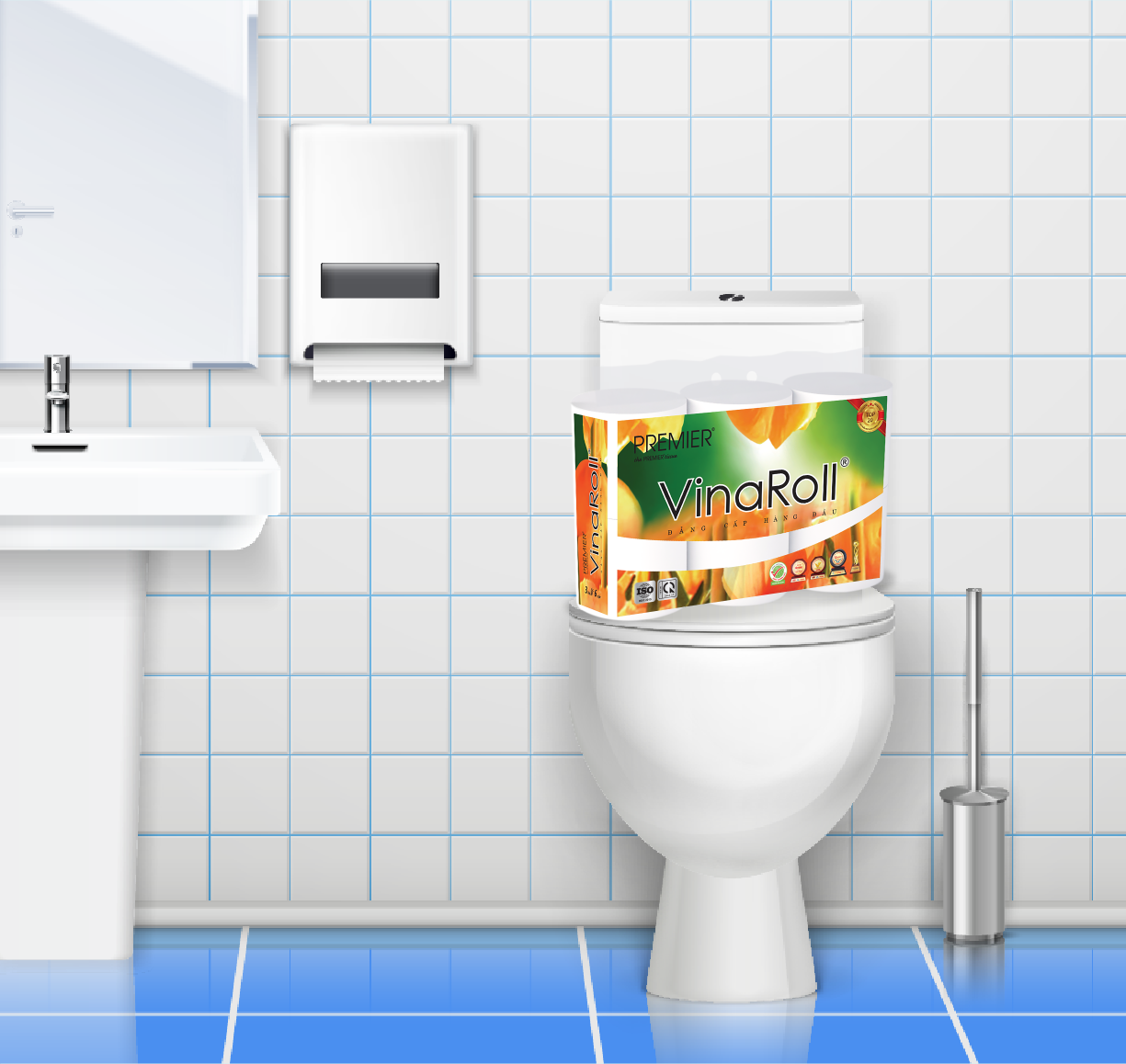 [COMBO 3 LỐC] Giấy vệ sinh Premier VinaRoll không lõi, 3 lớp 100% bột giấy nguyên sinh, không chất tẩy lốc 6 cuộn