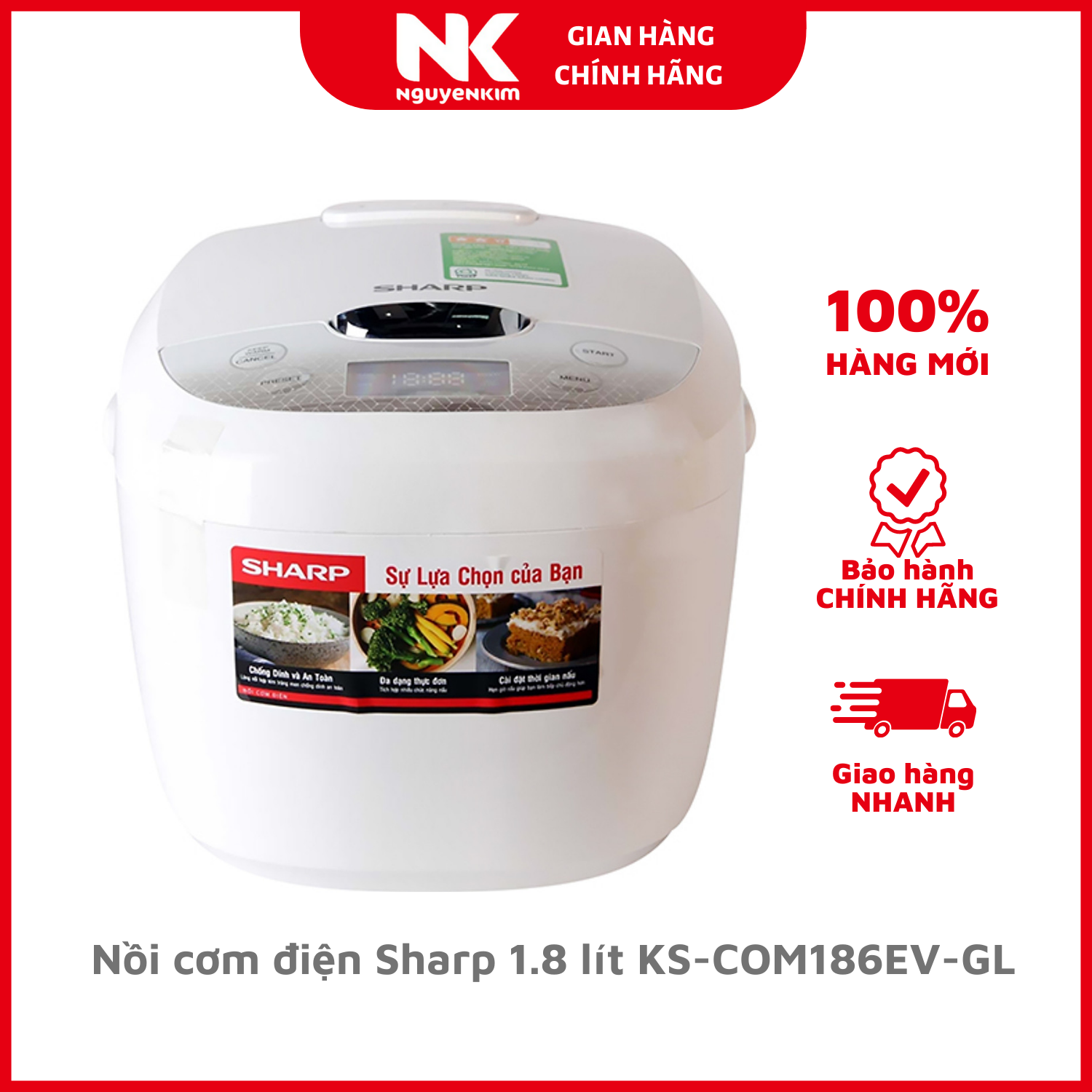 Nồi cơm điện Sharp 1.8 lít KS-COM186EV-GL - Hàng chính hãng