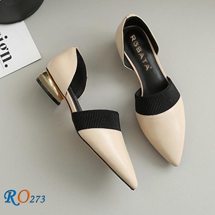 Giày sandal nữ cao gót 2 phân hai màu đỏ kem hàng hiệu rosata ro273