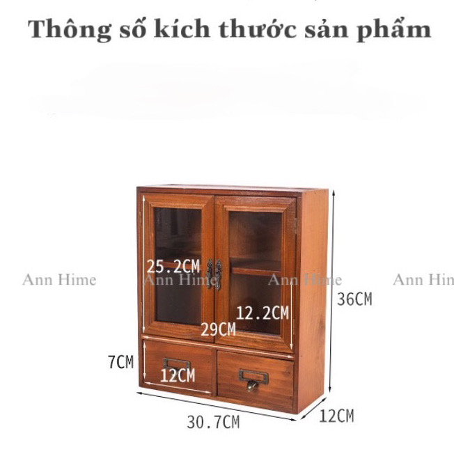 Tủ gỗ mini nhỏ để bàn decor vintage retro sp10