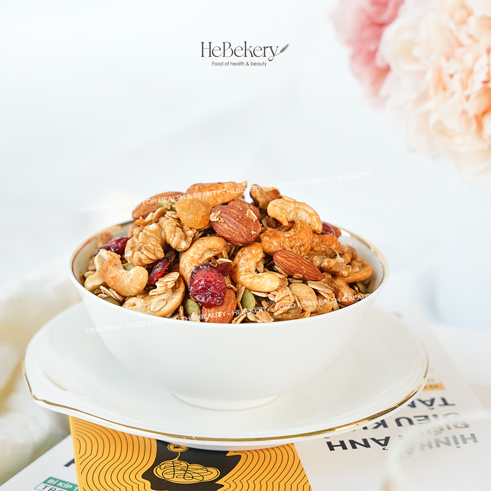 Combo 250g Granola + 250g Biscotti 3 Vị Ăn Kiêng Không Đường HEBEKERY