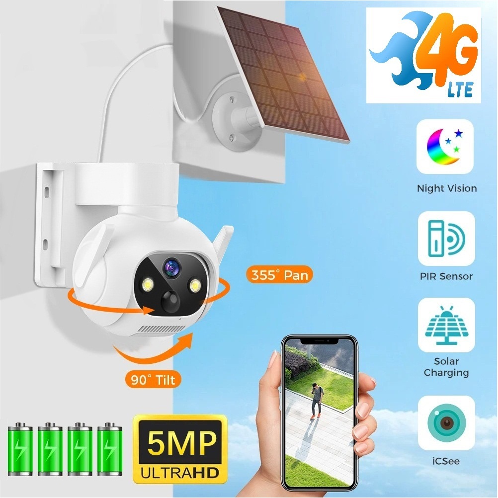 (Lỗi 1 đổi 1) Camera năng lượng mặt trời 4g ICSEE quan sát 4K bên ngoài, năng lượng mặt trời, không dùng điện, có pin APP iCSee - Hàng nhập khẩu