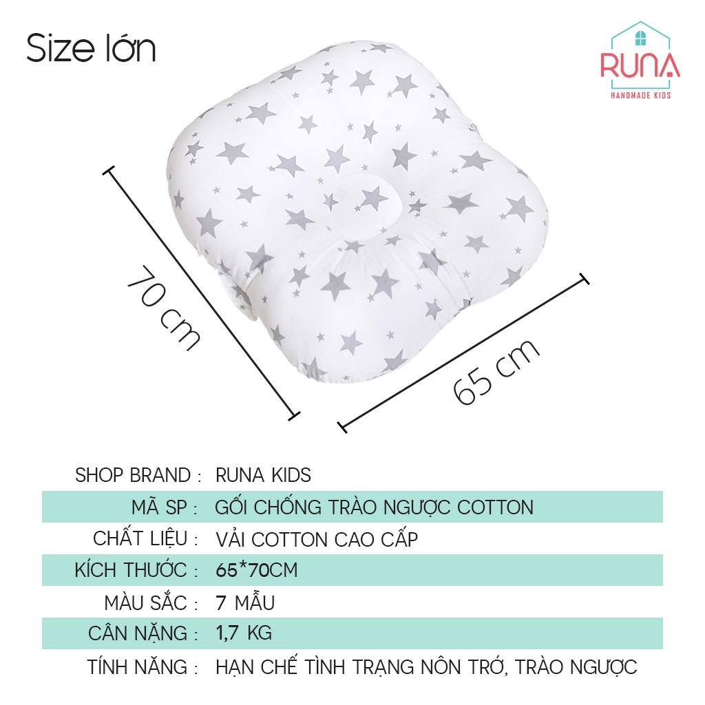 Gối chống trào ngược dạ dày cao cấp cho bé RUNA KIDS cotton Hàn đẹp họa tiết dễ thương an toàn cho bé size lớn 65x70cm