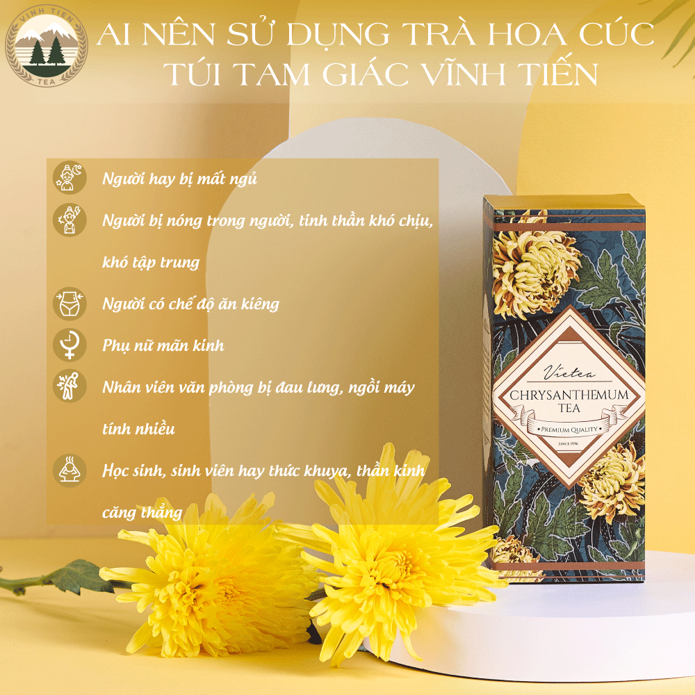 Trà Hoa Cúc Túi Tam Giác Vĩnh Tiến (Hộp 15 gói x 2,5g) - Ngủ Ngon, Thanh Nhiệt Cơ thể