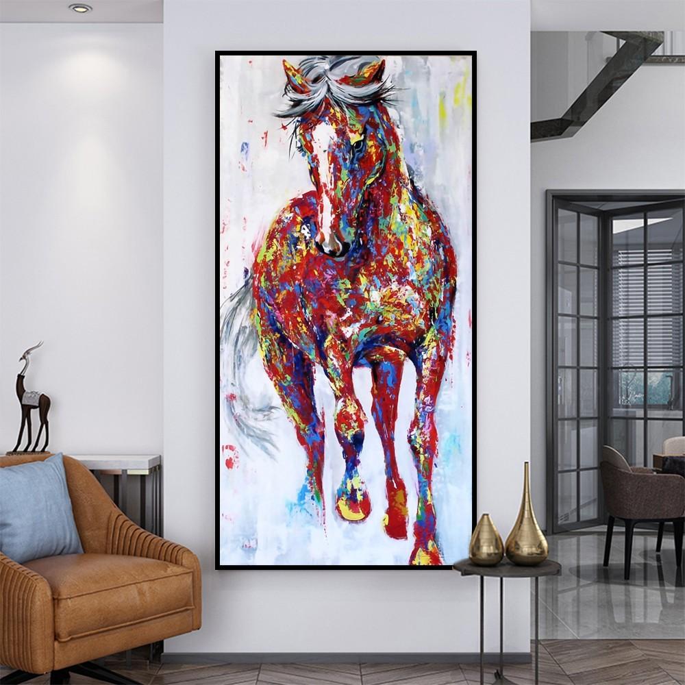 Tranh canvas treo tường ngựa sắc màu nghệ thuật LIN73- 50 x 100 cm