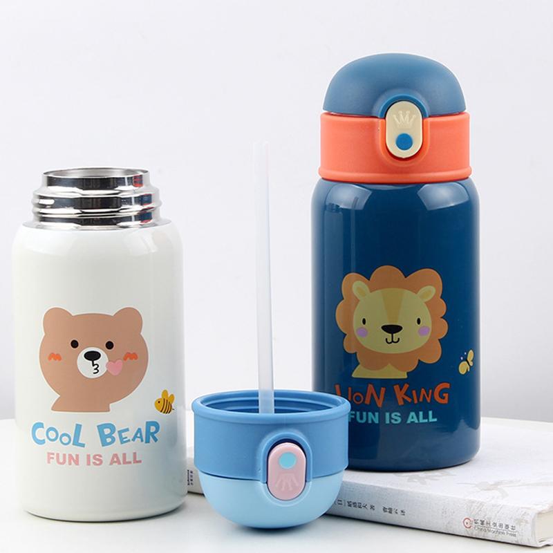 400Ml Trẻ Em Hoạt Hình Inox Ống Hút Giữ Nhiệt Cốc Tập Uống Có Ốp Lưng Chống Rò Rỉ Chân Không Trẻ Nhiệt Nước thermocup