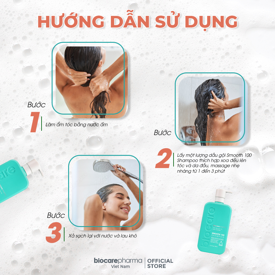 Dầu gội siêu phục hồi khô xơ, ngăn gàu và ngăn ngừa rụng tóc Smooth 100 shampoo - Không silicon, sunfat - Biocarepharma - 300ml.