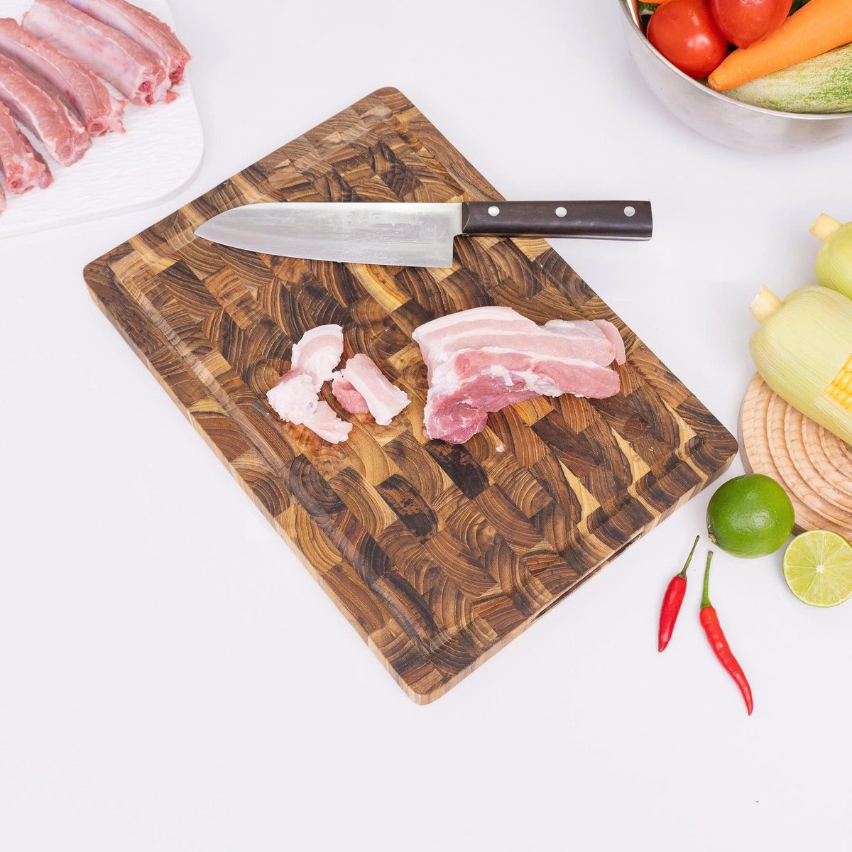 Thớt thái chữ nhật gỗ Teak tự nhiên KALPEN T6 20x30cm/ T7 25x35cm dầy 2.5cm hàng chính hãng