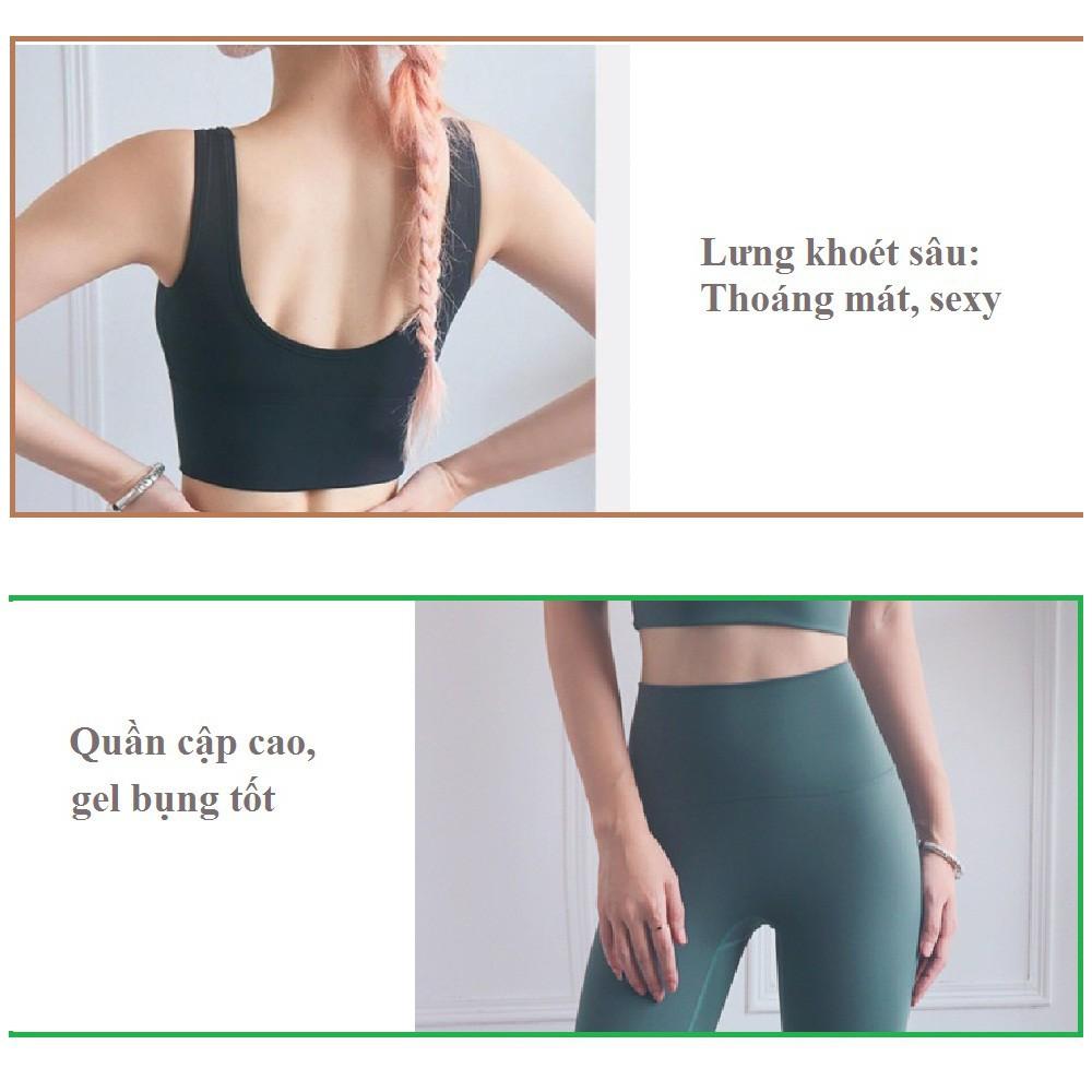Đồ tập gym nữ bộ tập gym yoga erobic nữ áo hở lưng quần dài chất liệu co giãn 4 chiều thấm hút tốt