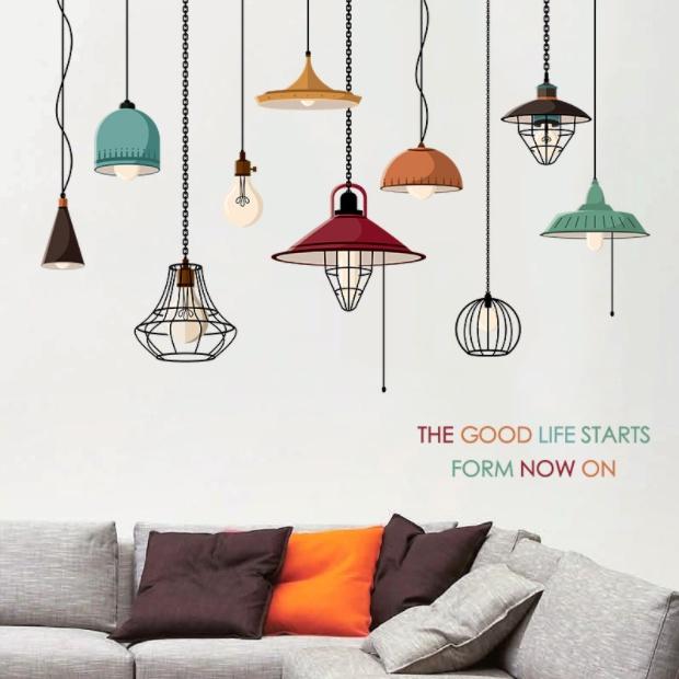 Decal trang trí tường - Rèm màu sắc hiện đại