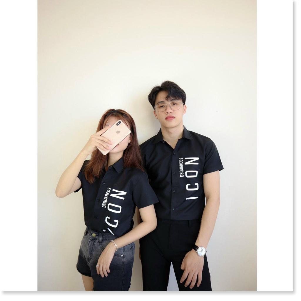 Áo sơ mi in thêu ngăn tay nam nữ