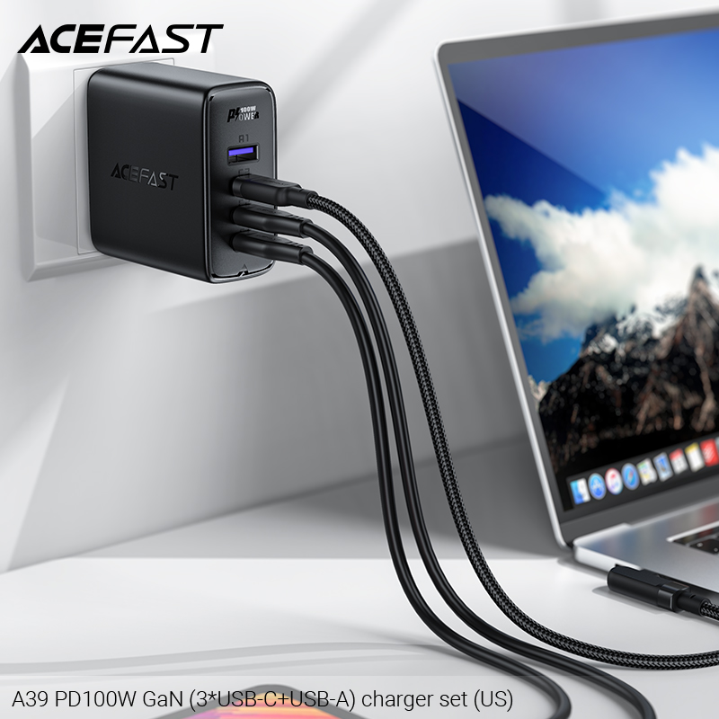 Sạc Acefast PD 100W 4 cổng 3xUSB-C + USB-A (US) - A39 Hàng chính hãng Acefast