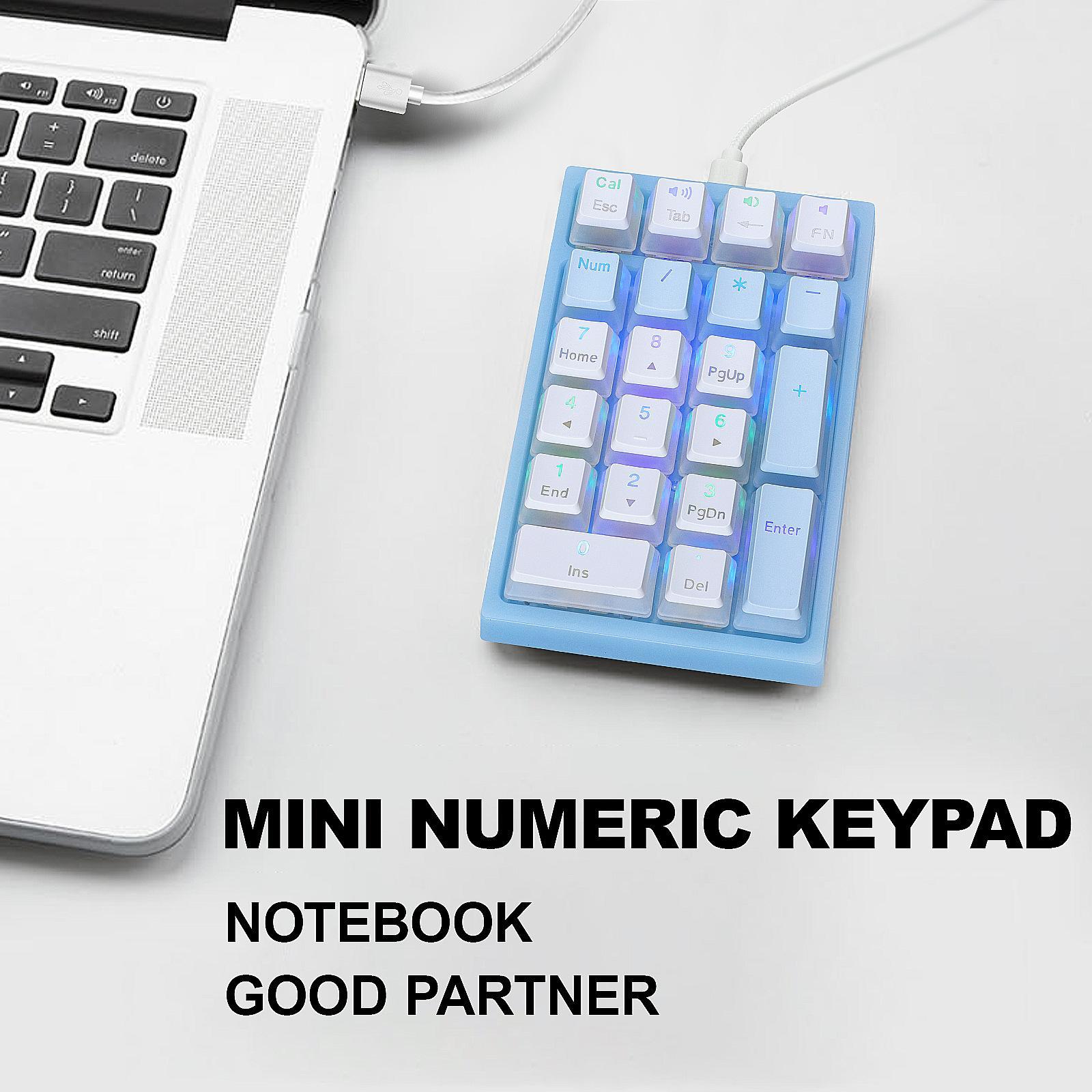 21 Keys Mechanical Numeric Keypad RGB LED Backlit Keyboard Mini for Laptop ,