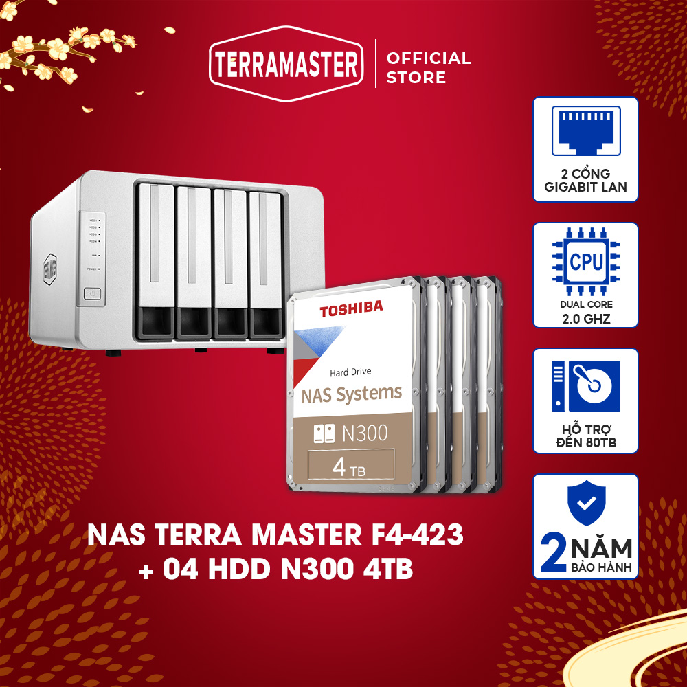 Bộ Ổ cứng mạng NAS Terra Master F4-423+NAS N300 Hàng chính hãng