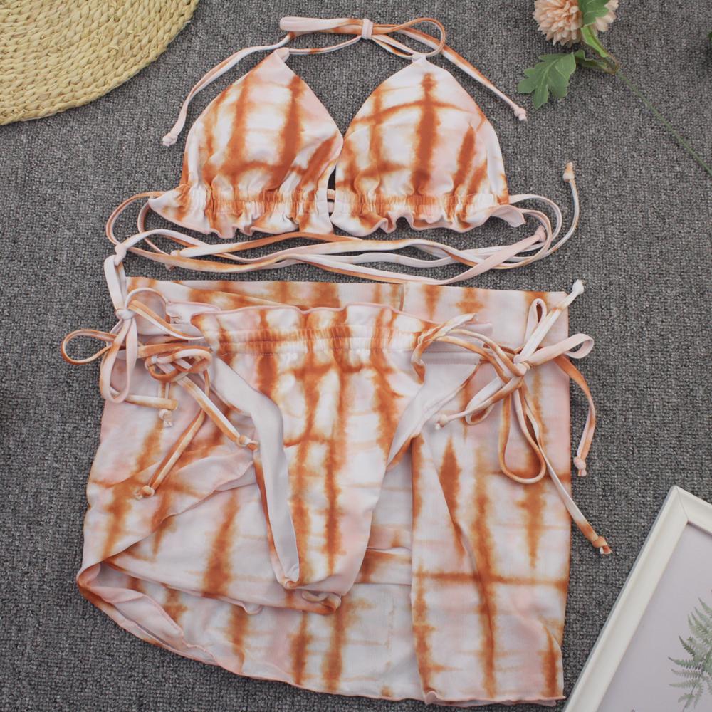 Nữ 3 Mảnh Bikini Bộ Bao Phủ Lên Bãi Biển Đầm Dây Buộc Đẩy Lên Biquini Brasil Đồ Bơi Nữ Thông Bikini 2021 Mujer