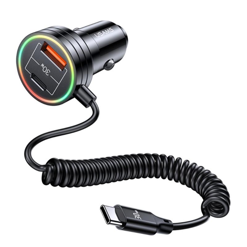 Bộ sạc xe loại C 30W 2 Cổng Sạc xe nhanh PD- & QC3.0 Sạc nhanh có thể mở rộng Cáp Cile