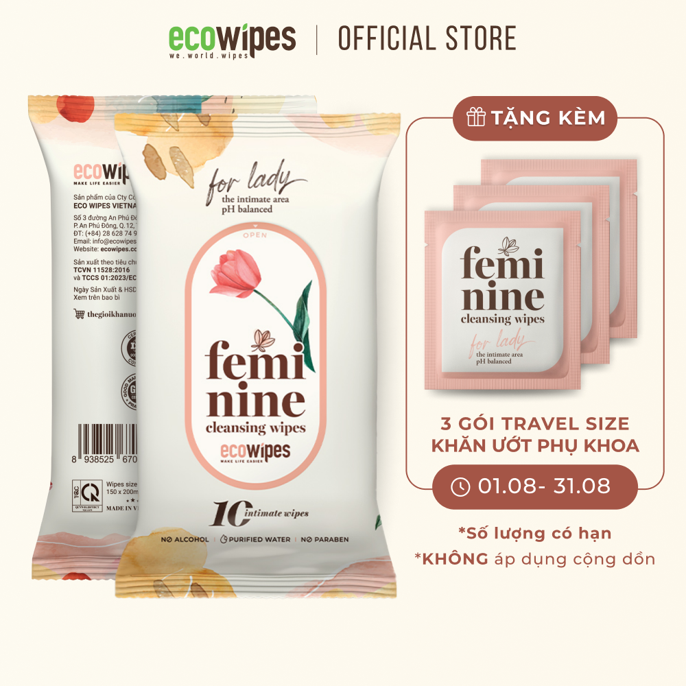 Khăn ướt phụ khoa Ecowipes vệ sinh cô bé cho phụ nữ hương Daisy kháng khuẩn khử mùi siêu tiện lợi