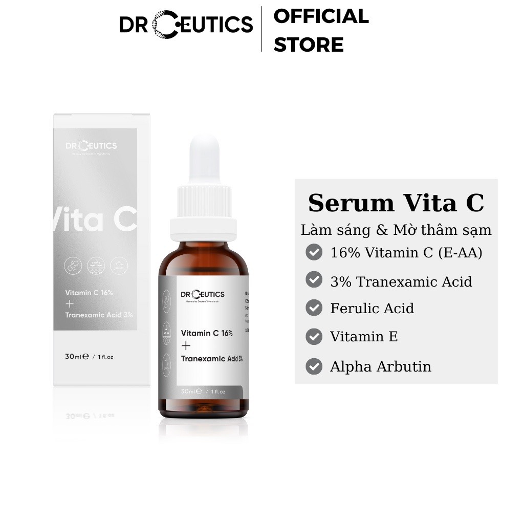 Serum Vitamin C 16% + Tranexamic Acid 3% DrCeutics Ngăn Ngừa Lão Hóa Và Làm Sáng Da