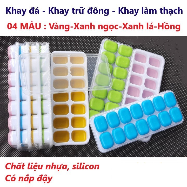 Khay Làm Đá , Thạch 14 Ô Chất Liệu Silicon Dễ Dàng Lấy Đá Ra Khỏi Khay. Có Nắp Đậy Trong Suốt - Hàng Chính Hãng ( Giao màu ngẫu nhiên)