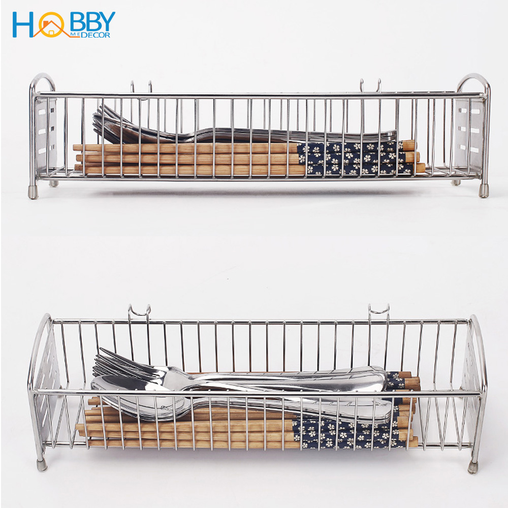 Khay đựng đũa muỗng cho ráo nước HOBBY KM1 chuẩn Inox 304 - kê lên kệ bếp hoặc móc vào kệ chén