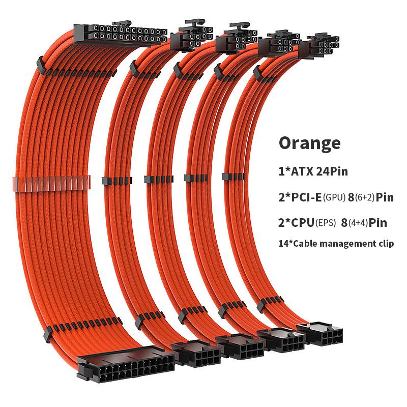 Bộ dụng cụ 5 mảnh 350mm Cáp mở rộng PSU ATX 24Pin PCI-E 6 2PIN CPU 4 4PIN CASE CASE DIY Cáp khác nhau có sẵn