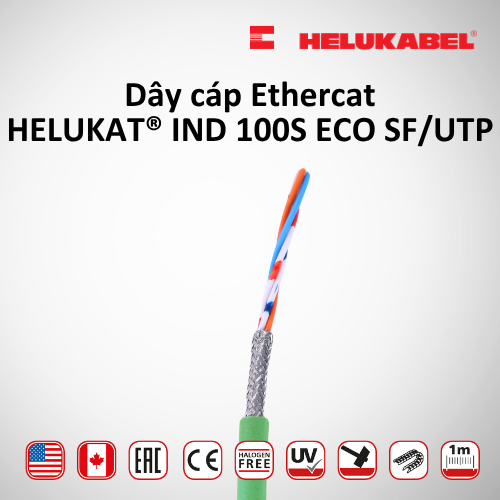 Dây cáp mạng Ethernet HELUKAT IND 100S ECO SF/UTP PUR | Green | 2 x 2 x AWG 26 /19