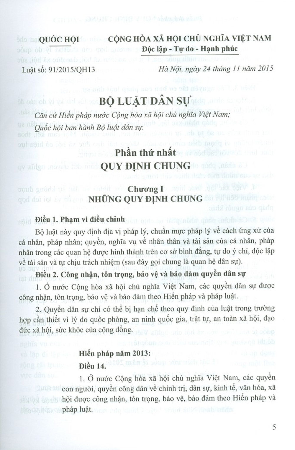 Chỉ Dẫn Tra Cứu, Áp Dụng Bộ Luật Dân Sự Năm 2015