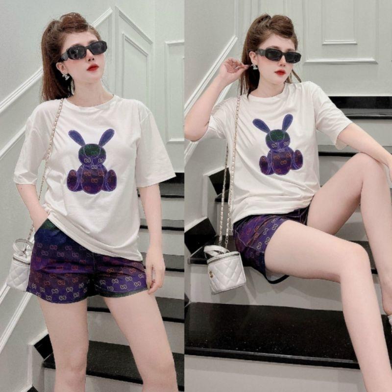 SET BỘ THỜI TRANG FOM RỘNG PHỐI HỌA TIẾT GẤU THÊU