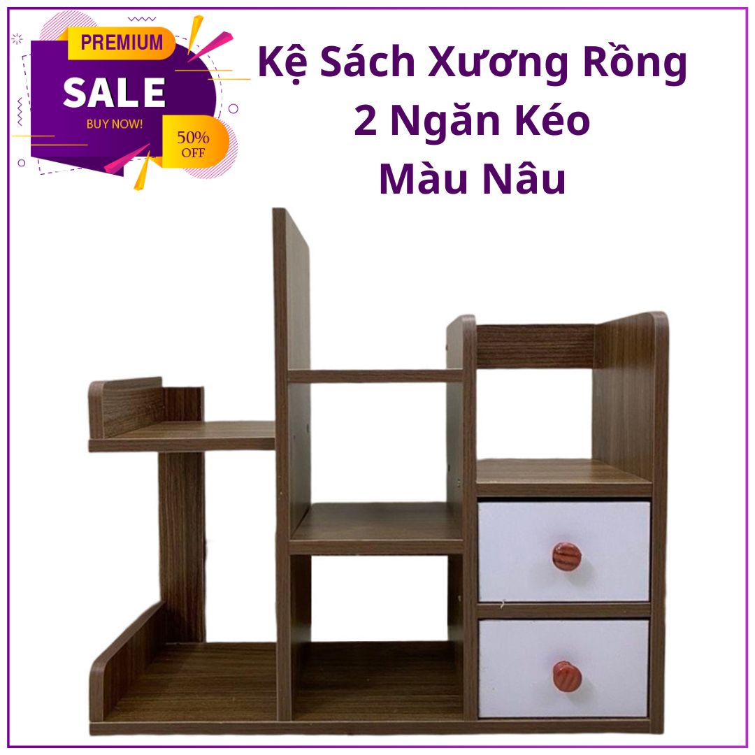 Kệ Sách Gỗ Để Bàn, Kệ Decor Xương Rồng 2 Ngăn Kéo Tiện Dụng Cho Bàn Học, Bàn Làm Việc