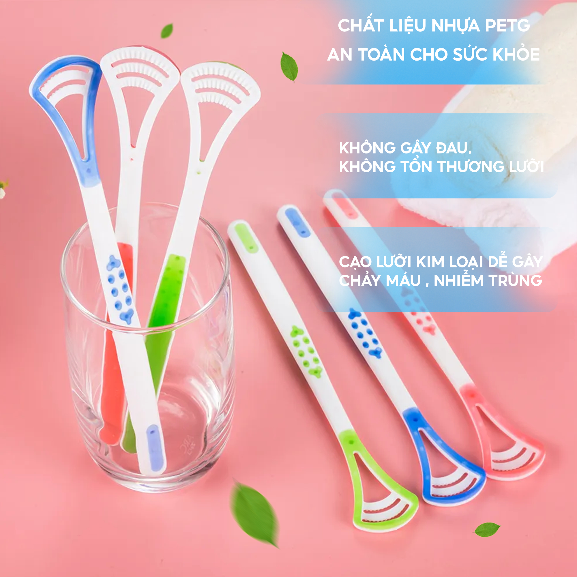 Dụng cụ cạo lưỡi Coral, nhựa PP an toàn cho sức khoẻ. Thiết kế 2 đầu cạo, tăng gấp đôi khả năng làm sạch