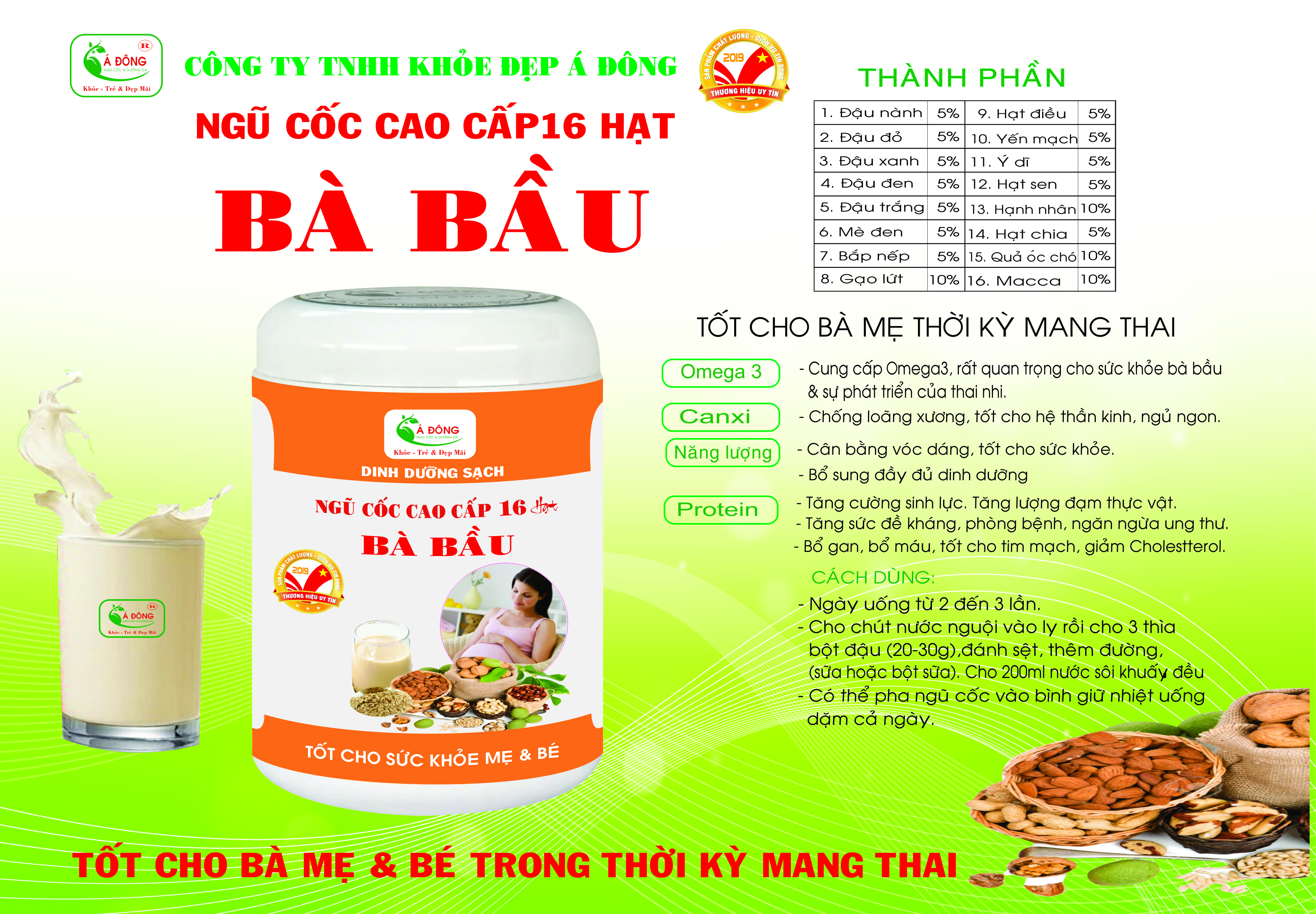 BỘT NGŨ CỐC DÀNH CHO BÀ BẦU Á ĐÔNG - 500GRAM (MẪU MỚI) -  CUNG CẤP NHIỀU DƯỠNG CHẤT - TỐT CHO SỨC KHỎE