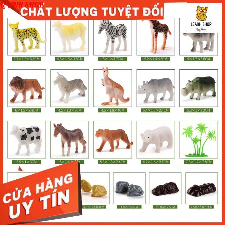 Đồ chơi mô hình con vật cho bé khám phá thế giới, bộ thế giới động vật và cây cối 58 chi tiết có hộp đựng