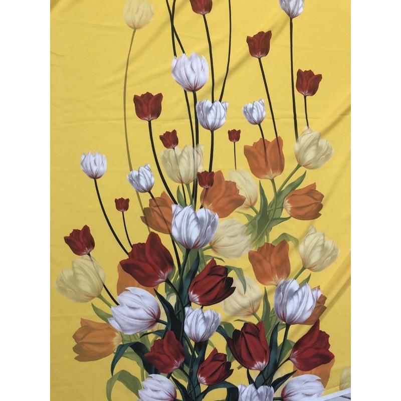 Vải áo dài hoạ tiết hoa tulip