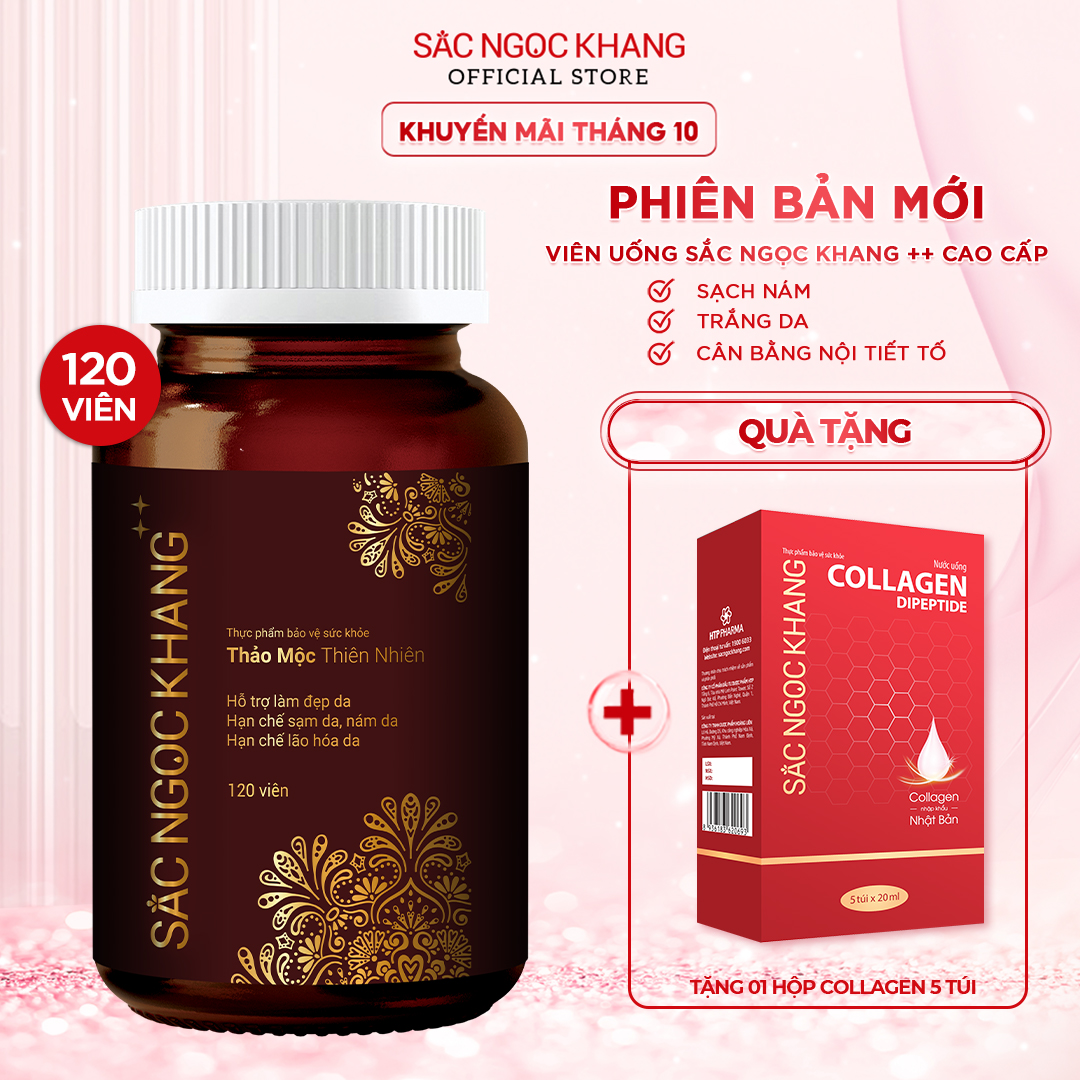 Viên uống Sắc Ngọc Khang ++ (120 viên) dòng cao cấp giúp chống lão hóa, giảm nám sạm và cân bằng nội tiết tố