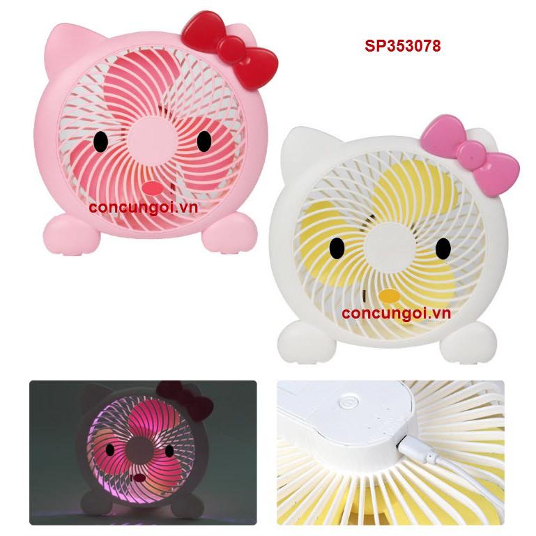 Hộp quạt bàn pin mèo Kitty đèn sạc USB , HR1927  - SP353078