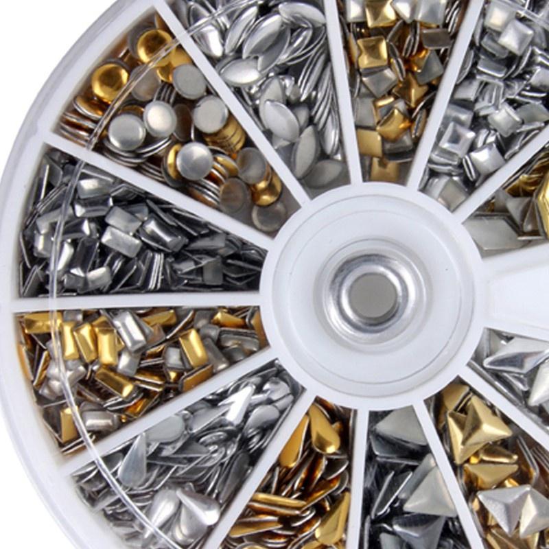 600 pcs 3D Design  Art Different Metallic Studs Gold &amp; Sier Stud Wheel Manicure