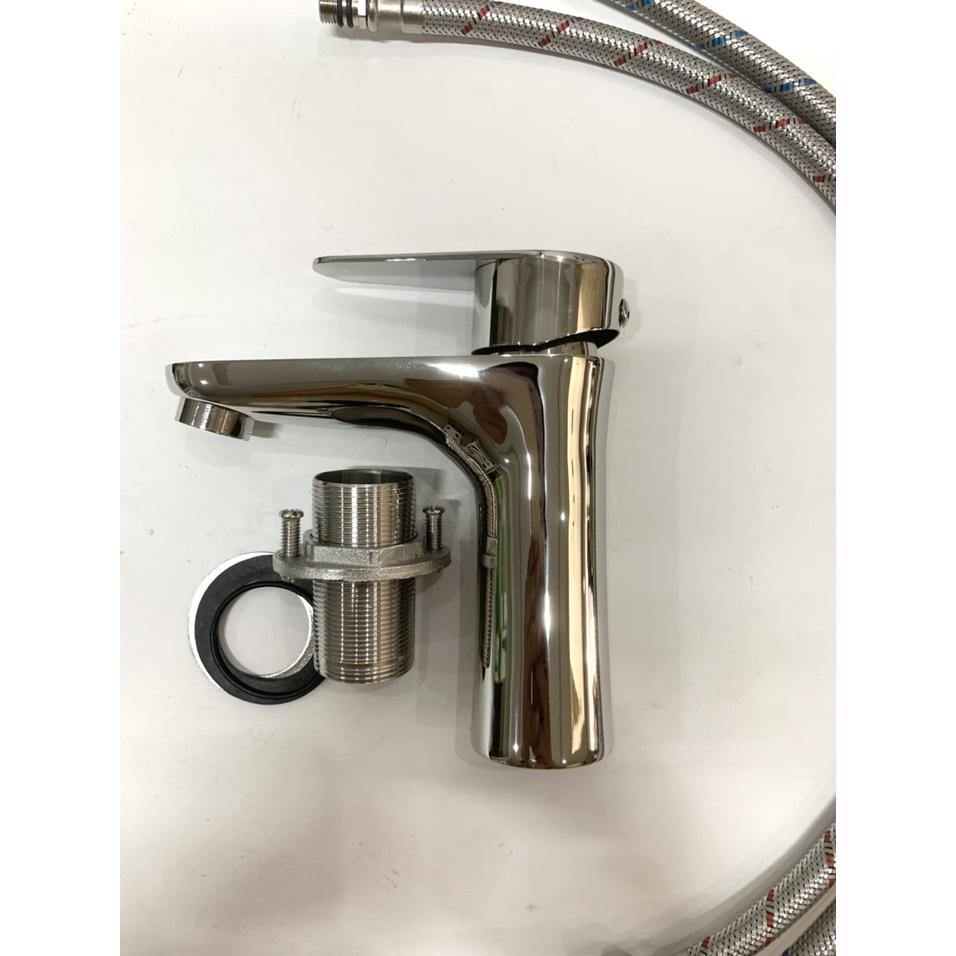 Vòi Lavabo Rửa Mặt Nóng Lạnh Thân Tròn Inox 304 Bóng