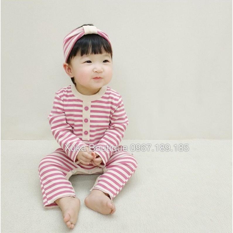 Bodysuit Dài Tay Kèm Mũ/Tuban Kẻ Ngang Cao Cấp Cho Bé 0-2 Tuổi Style Hàn Quốc, Body Sơ Sinh Cotton, Chất Thực Sự Cực Đẹp