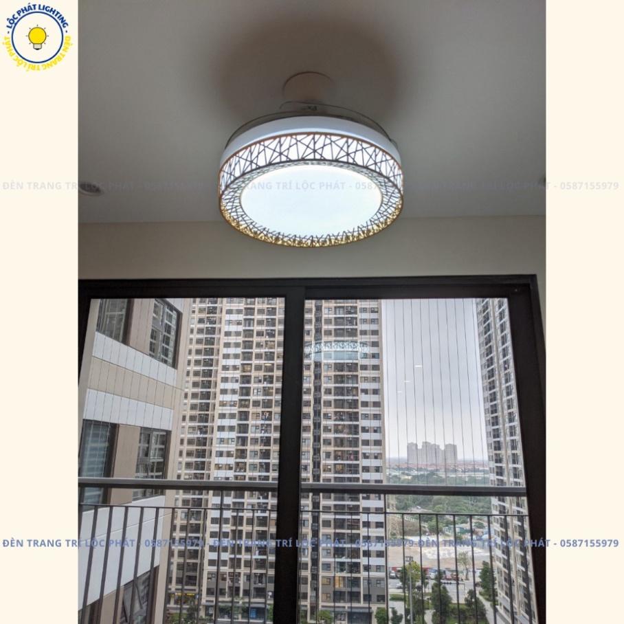 Quạt trần, quạt trần trên nhà đèn J6 trắng cánh cụp xòe 6 tiêu chuẩn gió, 3 hình thức năng lượng tối tân kèm khiển (Bảo