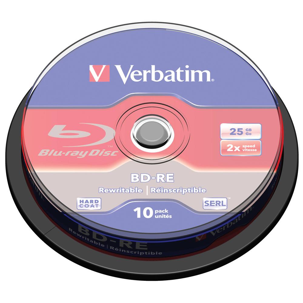 Bộ lưu trữ dữ liệu dạng đĩa nhỏ gọn Verbatim BD-RE 25GB - 10pk trục 2x, ghi Blu-ray, in trắng