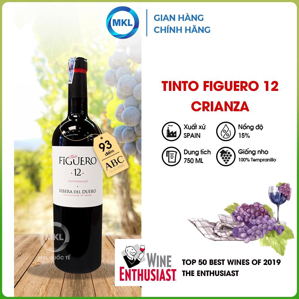 Rượu Vang Đỏ Tinto Figuero 12 Crianza 750ml 14% - Tây Ban Nha - Hàng Chính Hãng