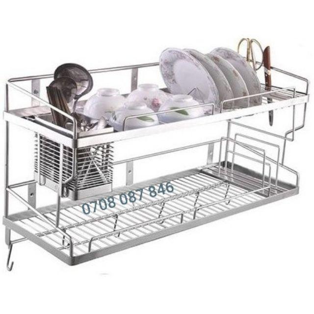 Kệ chén inox 304 đa năng treo tường 2 tầng-KC04