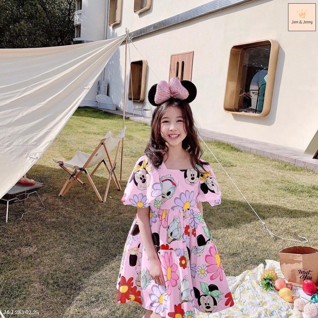 Đầm babydoll cho bé gái màu hồng họa tiết trái tim phong cách Hàn Quốc từ 12-40kg chất kate mềm mát