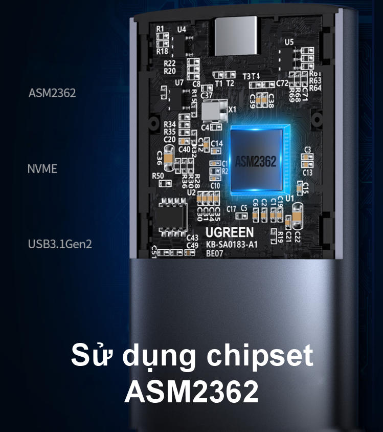 Vỏ đựng ổ cứng hãng UGREEN CM400 10902 dành riêng cho SSD NVME PCle M.2 M-Key và M+B Key lên đến 2TB đầu cắm type C - Hàng Chính hãng